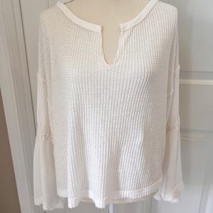 FREE PEOPLE WE THE FREE SPLIT NECK IVORY THERMAL KNIT